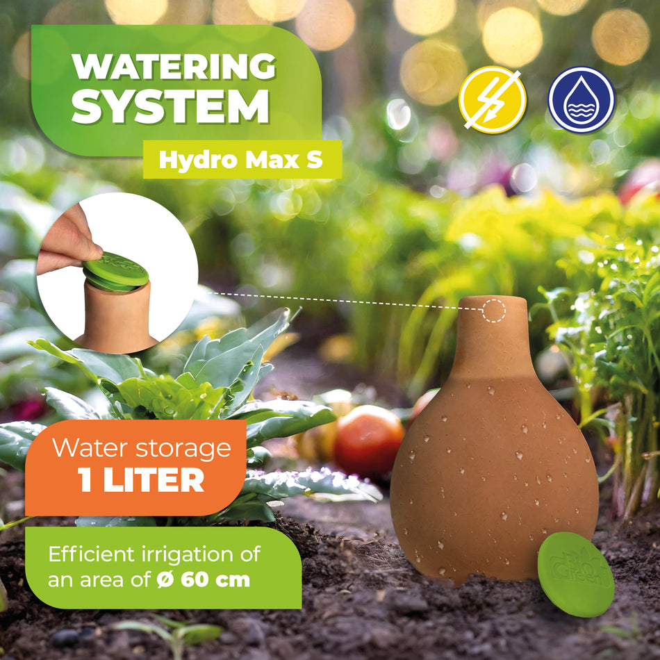 HM Hydro Max S System -  Olla Watering System while on Vacation -  1 Liter / 34 oz - Brown, Small